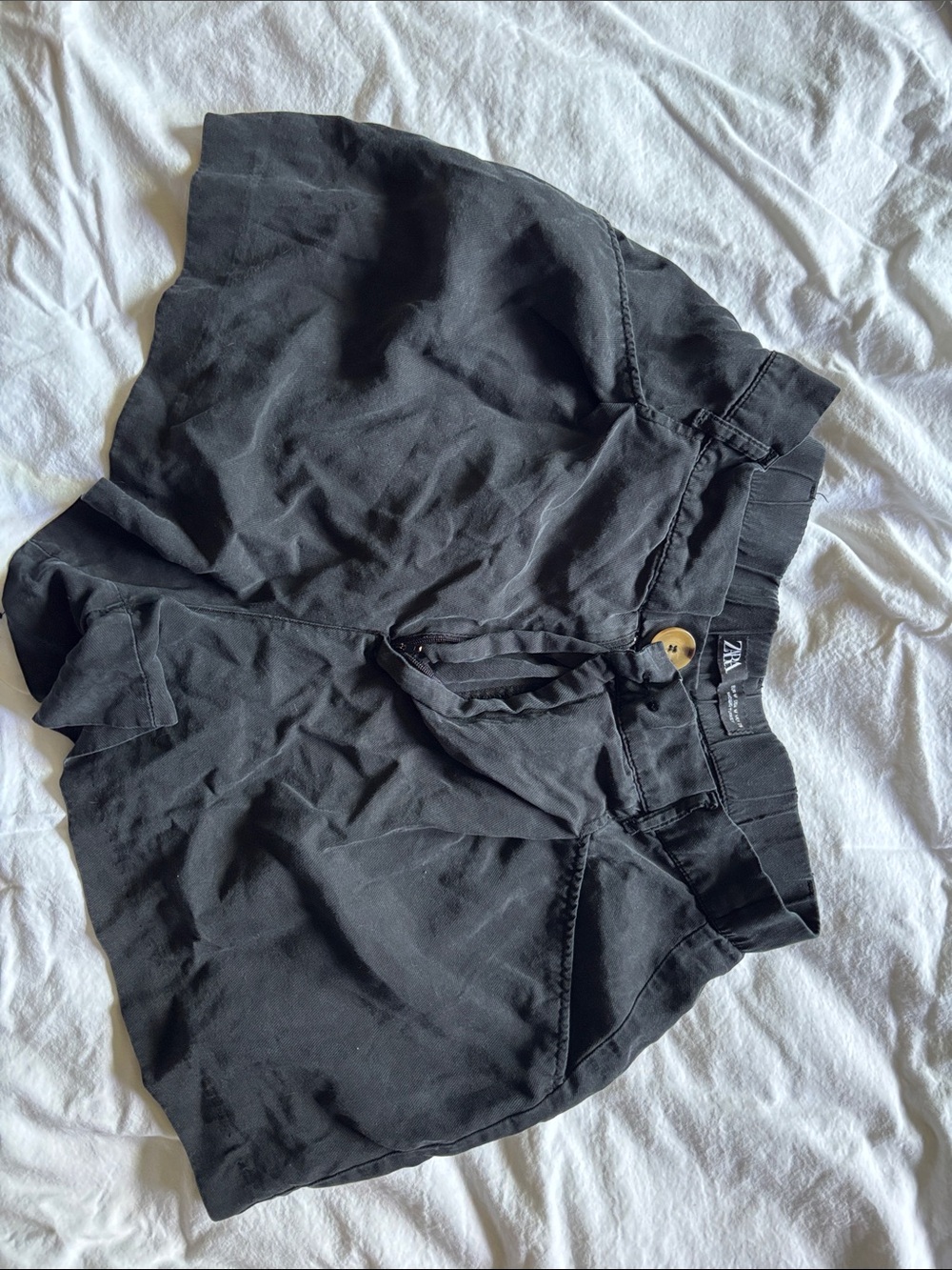 Zara Black High-Waist Tie-Front Paperbag Shorts